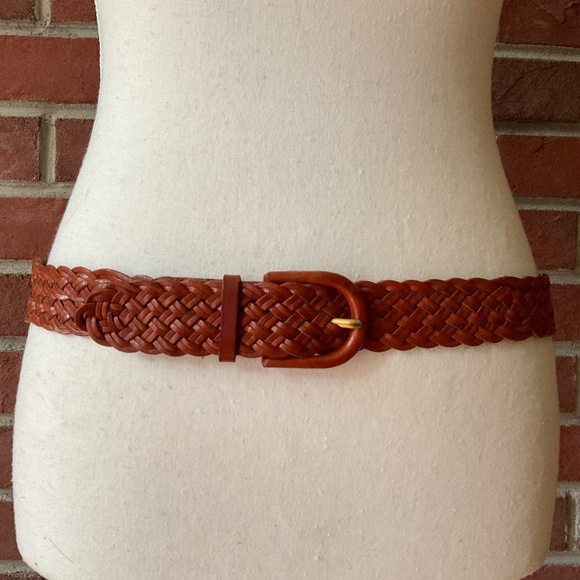 Talbots Vintage 90s Brown Woven Leather Braided Boho Western Adjustable Belt M - Picture 1 of 12
